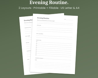 Evening Routine Printable, 2 Layouts, Checklist & Journal, Fillable PDF, A4 Letter