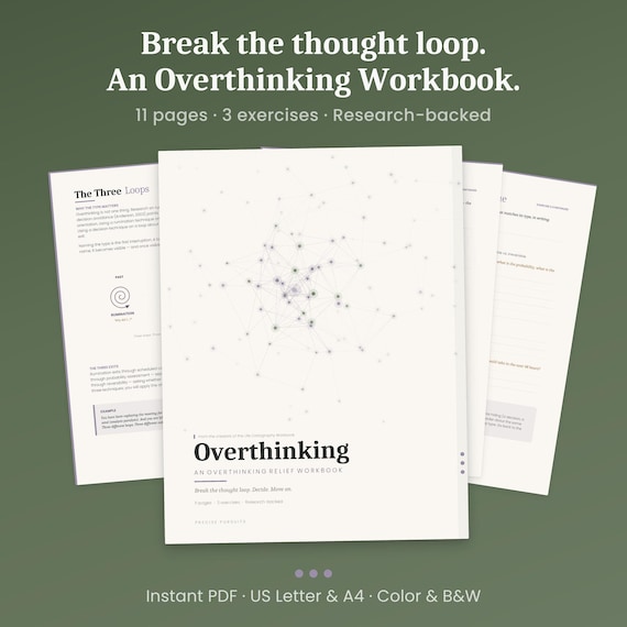 Stop Overthinking Workbook Printable, Rumination Journal, Decision Paralysis PDF