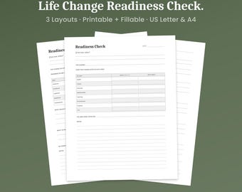 Life Change Readiness Worksheet, 3 Layouts, Transition Planner & Impact Assessment, Fillable PDF, A4 Letter