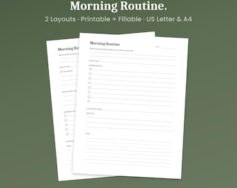 Morning Routine Printable, 2 Layouts, Checklist & Reflection, Fillable PDF, A4 Letter