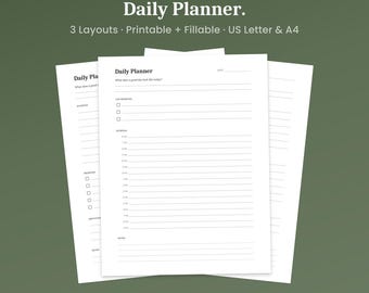 Planer dzienny do druku, 3 układy, harmonogram bloków czasowych bez daty, plik PDF do wypełnienia, format A4 Letter