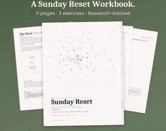Sunday Reset Workbook Printable, Weekly Reflection Journal, Monday Anxiety PDF