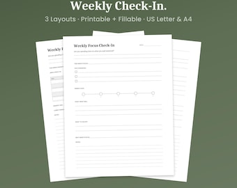 Weekly Focus Check-In Printable, 3 Layouts, Priority & Energy Tracker, Fillable PDF, A4 Letter