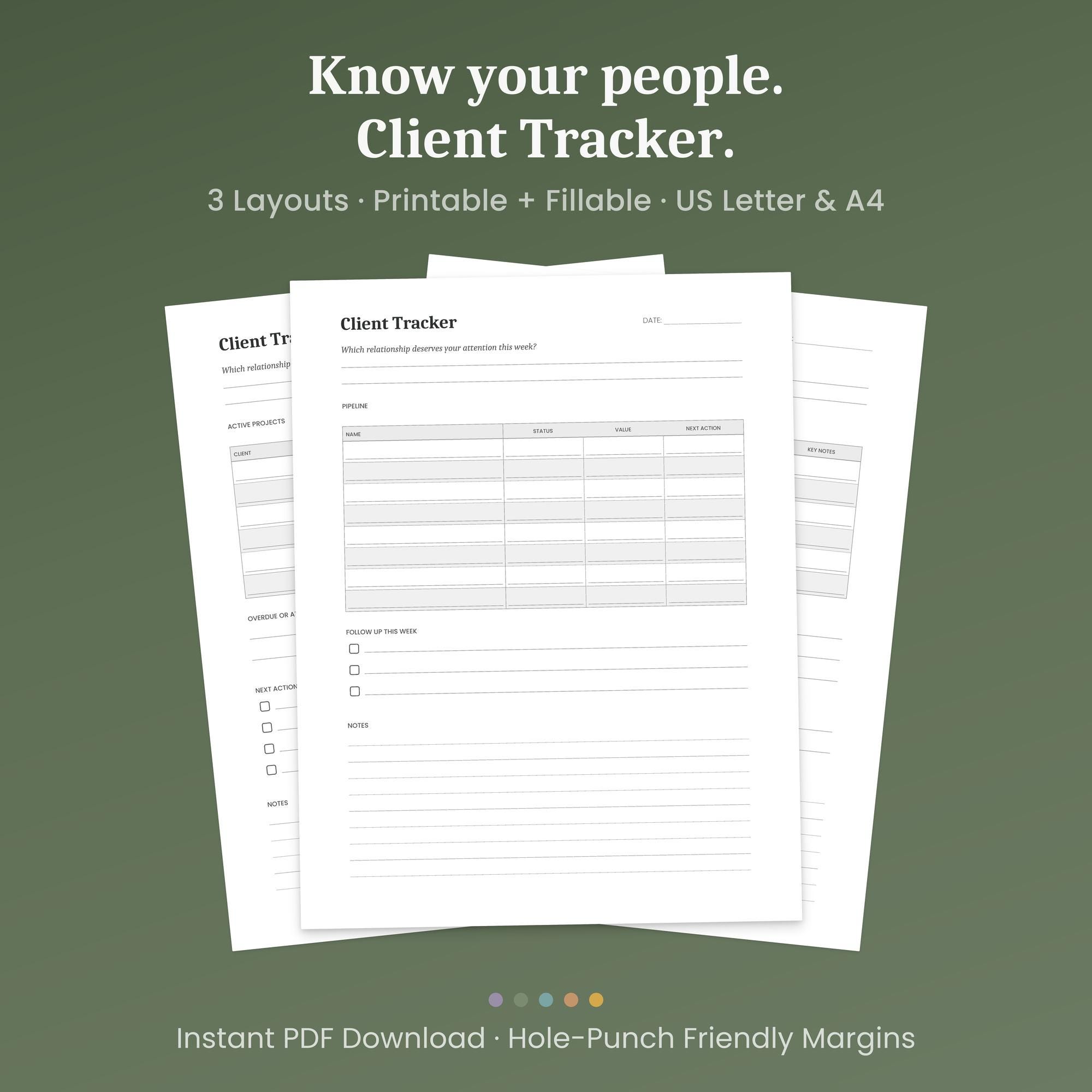 Client Tracker Printable, 3 Layouts, Sales Pipeline & Project Log ...