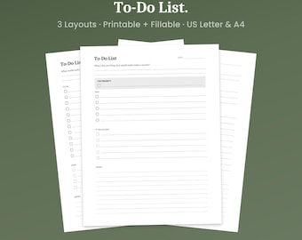To-Do List Printable, 3 Layouts, Brain Dump & Priority Tiers, Fillable PDF, A4 Letter
