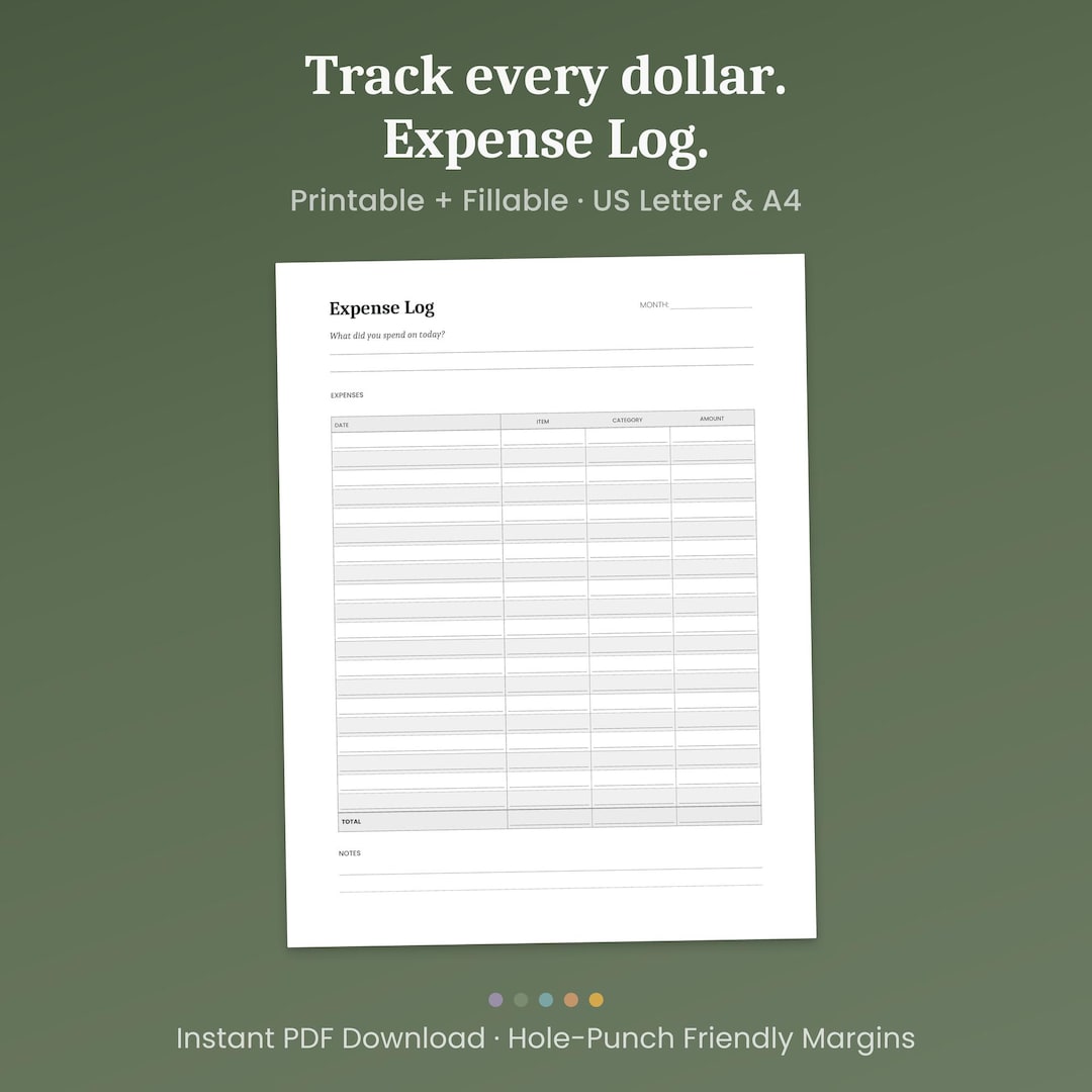 Expense Log Printable, Daily Spending Tracker, Minimalist Money Journal ...