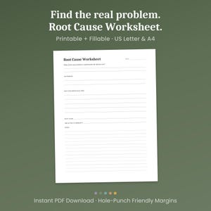 Root Cause Worksheet Printable, Five Whys Analysis Template, Problem Solving Planner, PDF Instant Download