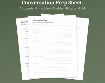 Difficult Conversation Prep Worksheet, 3 Layouts, Boundary Setting & Talking Points, Fillable PDF, A4 Letter