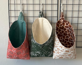 Quilted Hanging Fabric Baskets, Washable Home Decor and Organization.