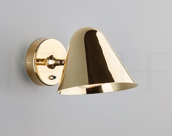 Zac Spot Light with Switch | Polished Brass Wall Sconce | Modern Cone Wall Lamp | Bedside Reading Light