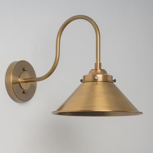 Spun Brass Gooseneck Sconce Light Fixture, Outdoor Wall Lamp Shade