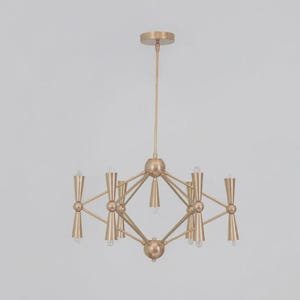 Caracas 13-Bulb Brass Chandelier – Geometric Mid-Century Modern Pendant Light