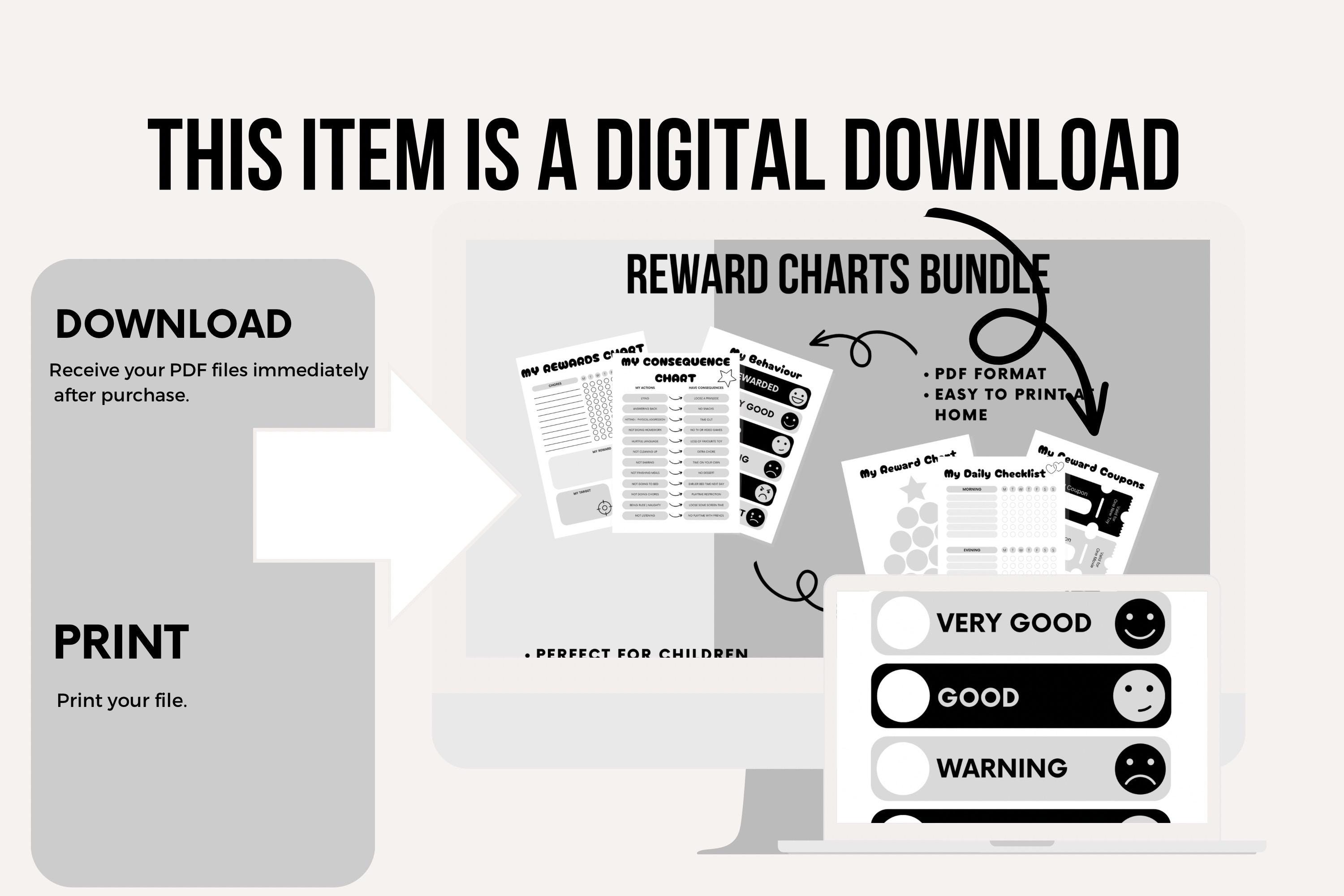 Prize Chart.pdf Editable Reward Chart Bundle for Kids | Printable Behaviour & Chore ...