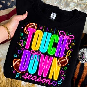 Neon Touchdown Season PNG, Football Sports Mom Sublimation Design, Football Fan Tee Printing Design, Printable Digital Artwork Download
