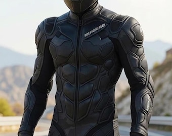 Black Armoured Leather Motorcycle Racing Suit | Tactical Biker Gear