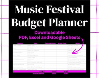 Planificador de presupuesto para festivales / Plantilla de Hojas de cálculo de Google / Presupuesto para festivales de camping y hotel / Seguimiento del presupuesto de viaje en Excel / Descarga digital