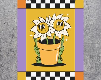 Póster de maceta de girasol sonriente / Póster vertical mate