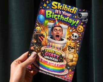 Skibidi Geburtstagskarte, Brainrot Meme, Gen Z Humor, Level 100 Gyatt Unlocked