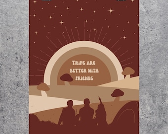 Póster "Los viajes son mejores con amigos" / Póster vertical mate, atardecer retro