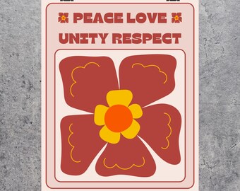 Póster "Paz, Amor, Unidad y Respeto" / Impresión floral vertical mate