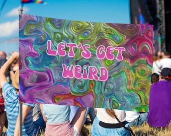 Bandera "Vamos a ponernos raros" / Remolinos psicodélicos / Bandera de festival / Tótem rave