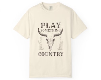 Camiseta Play Something Country / Gráfico de calavera de toro estilo western