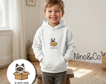 Kids (1-13yr) Cat Hoodie "If I Fits I Sits" - Soft Cotton Blend Sweater - Gift for Little Cat Lovers - EU Shipping - Nino&Co