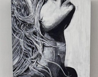 Original Acrylic Painting "Revel" by Erik Warn — 15x15 — 1 of 3 Limited Edition — Black & White Female Portrait