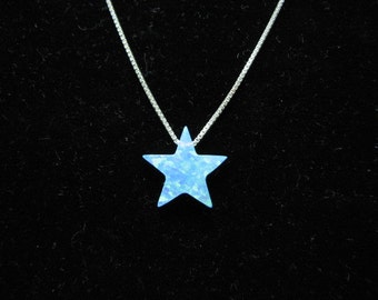 Blue Opal Star Necklace on fine Sterling Silver Chain, Shooting Charm Pendant