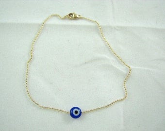 Evil Eye Necklace, Cobalt Blue Evileye Bead on fine Goldfilled Chain, Dainty Necklace