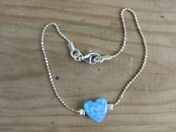 Dainty Blue Opal Heart Bracelet Sterling Silver UK - Main Image