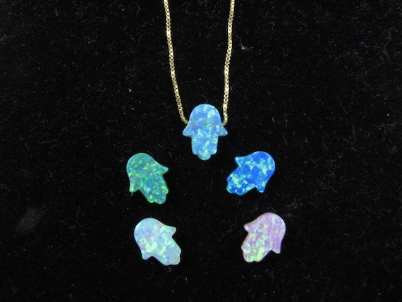 14K Gold Opal Hamsa Necklace, Opal Hamsa Gold, 14K Yellow OR White