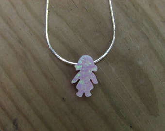 Pink Opal Girl Child Pendant Necklace Sterling Silver
