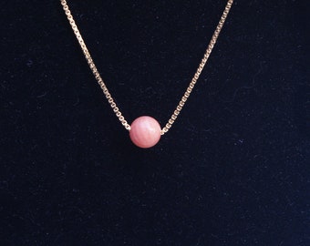 Single Orange Pink Gemstone Bead Necklace on Fine Gold Filled Chain, 6mm Bead, Minimalist Gemstone Pendant Necklace