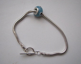 Evil Eye Charm Bead Bracelet with Toggle Clasp Sterling Silver