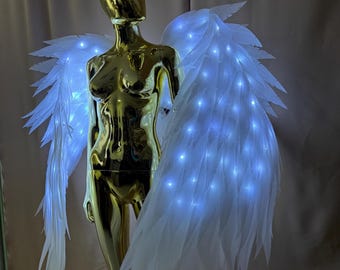 LED arm wings - Wings that glow in the dark - Accessories for dance performances, festivals, and photo shoots - White angel wings