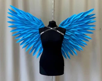 Alas de ángel azules pequeñas - Alas azules para actuaciones, cosplay y festivales - Alas azules para adultos - 100 cm (40 pulgadas)