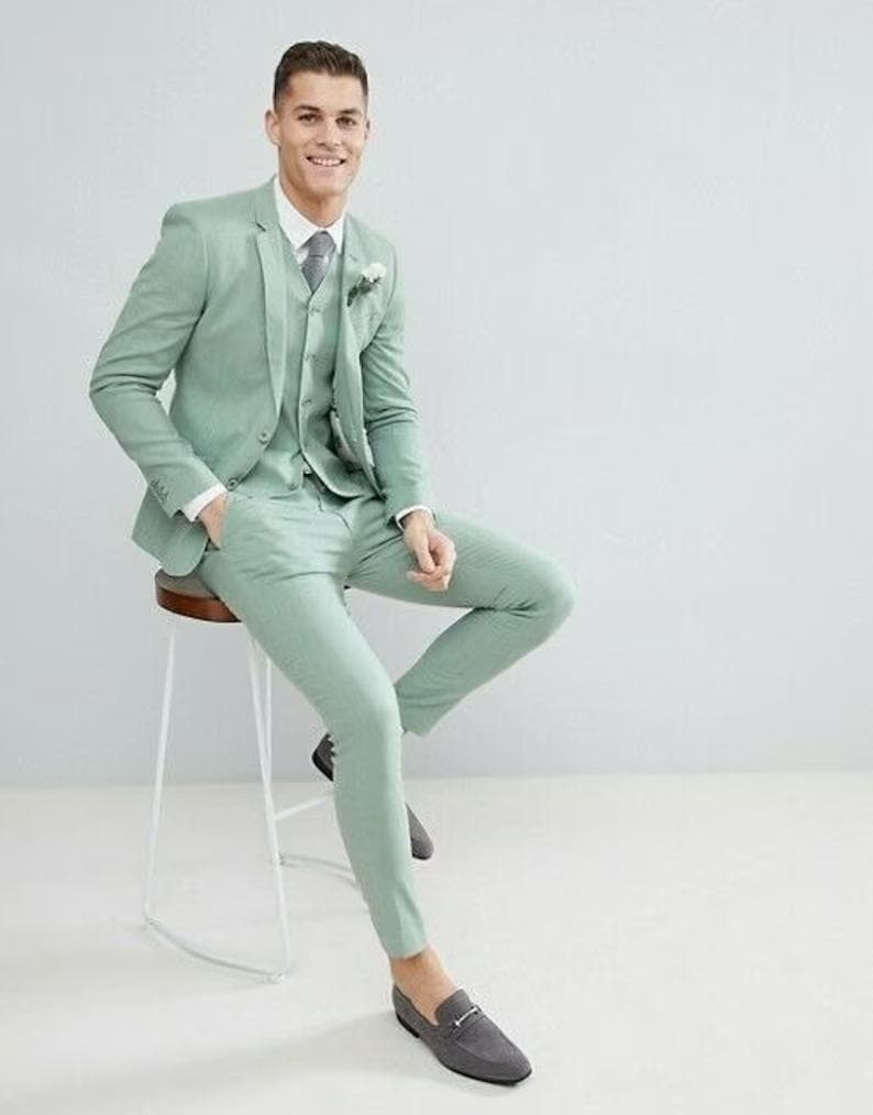 slim fit dress slacks Sage Green Double Breasted Gold Button Blazer Dress 6