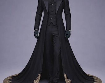 Traje de frac bordado para hombre – Traje de boda de 2 piezas para novio – Abrigo formal de lujo de diseñador – Esmoquin de frac de inspiración vintage para hombre