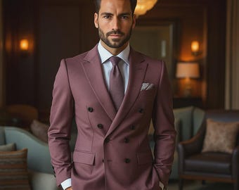 Dusty Rose Herren Zweireiher Anzug – Slim Fit 2-teiliger Anzug – Hochzeit Bräutigam Anzug – Eleganter formeller Business-Anzug für Männer
