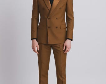 Brown Men 2 Piece Suit – Slim Fit Formal Suit, Classic Blazer and Trousers Set, Wedding & Business Outfit, Elegant Menswear