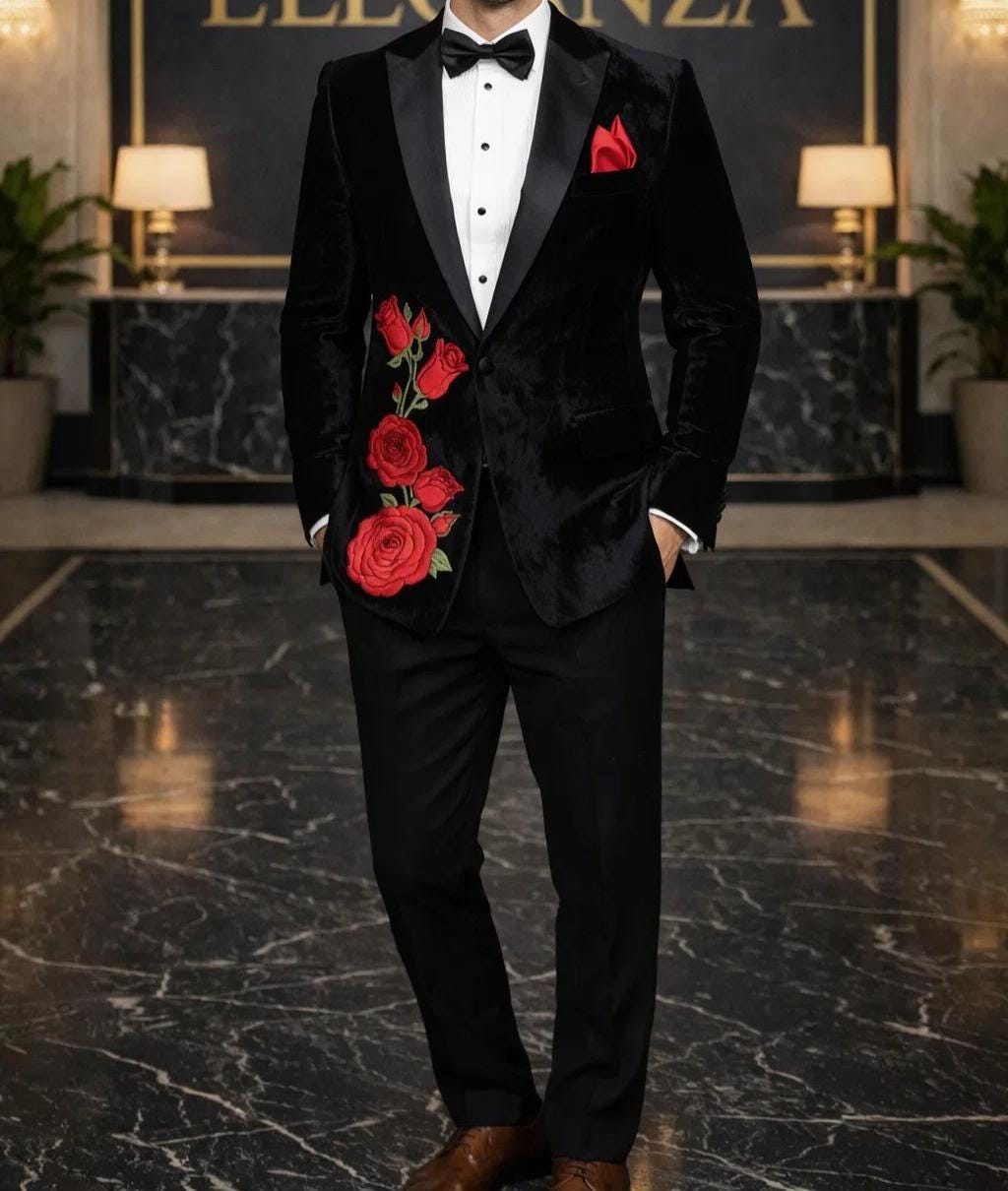slim fit dress slacks Red Notched Lapel Two-Button Prom Suit with Black Pants