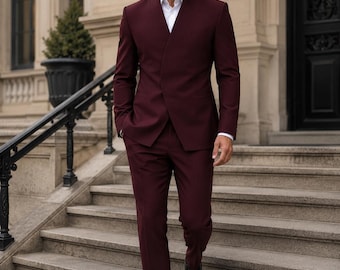 Burgundy Korean Hanbok Men Suit | Modern Office Groom Wedding Blazer
