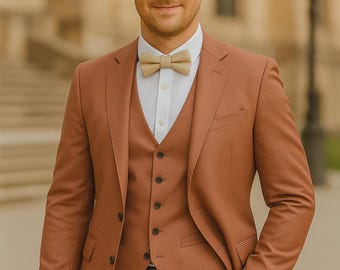 Rust Brown Men's 3 Piece Slim Fit Suit – Elegant Wedding Groom Formal Outfit