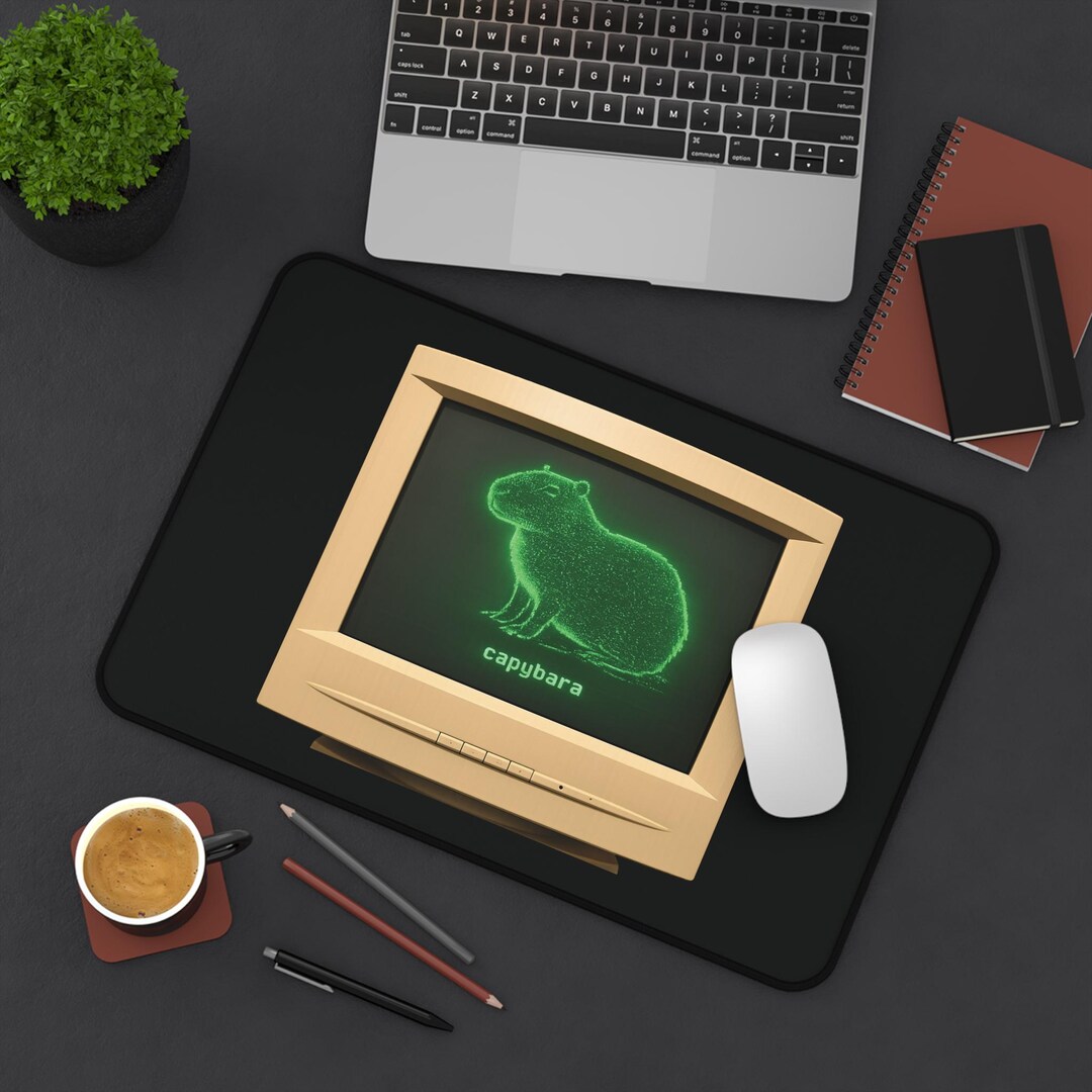 Retro Monitor Capybara Desk Mat | Vintage Tech Animal Mousepad - Etsy