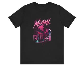 Miami Retro Neon Palm Scene T-Shirt | Vaporwave Beach House Tee