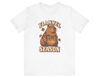 Flannel Season Capybara T-Shirt | Fall Plaid Woodland Tee