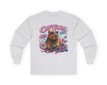 Retro Capybara Long Sleeve Tee | Y2K Illustration, Summer Vibes