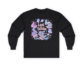 Lost in a Dream long sleeve | pastel vaporwave computer art, surreal bedroom scene