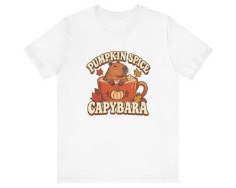 Pumpkin Spice Capybara T-Shirt | Autumn Leaves Coffee Mug Design